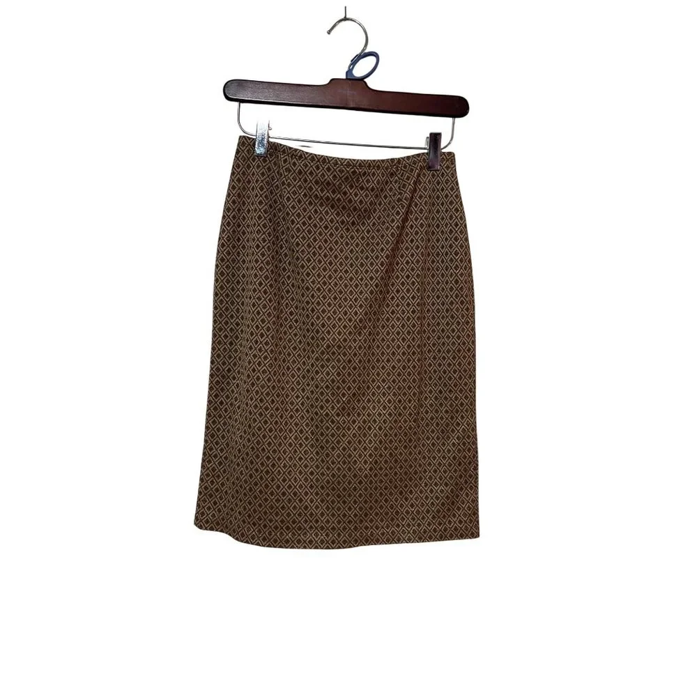 Express XS Brown Diamond Pattern Knee-Length Skirt Retro Metallic Accents office